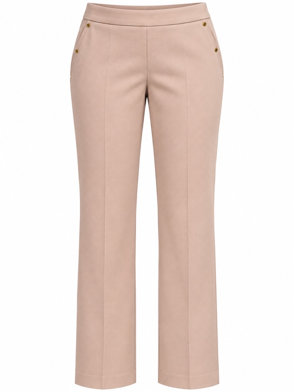 Anne Klein Tan Straight-Leg Dress Pants with Gold-Tone Accents